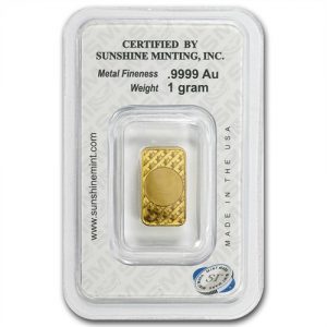 Sunshine Mint 1 Gram .9999 Gold Bar w/Security Mark