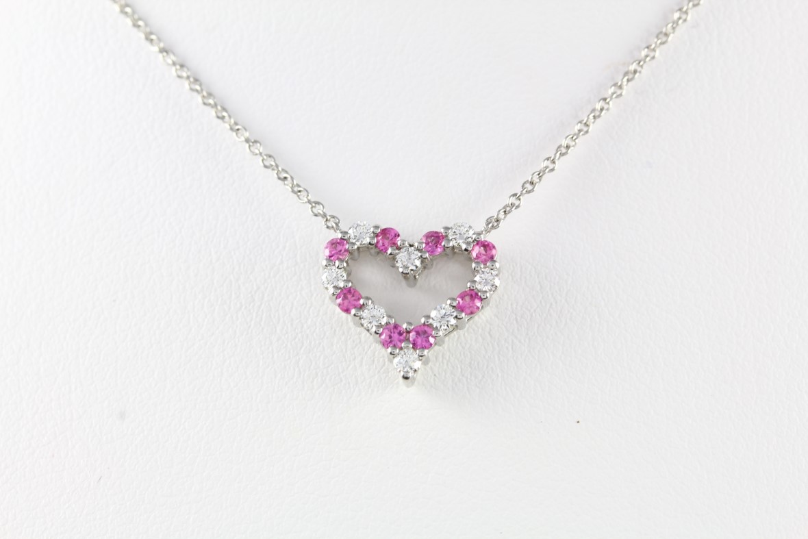 Tiffany & Co. Platinum Diamond and Pink Sapphire Cobblestone Pendant  Necklace - Yoogi's Closet