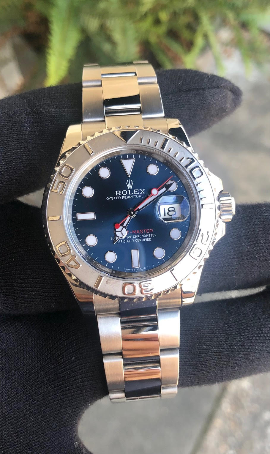 Rolex Stainless Steel and Platinum Yacht-Master with Blue Dial